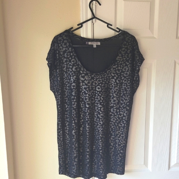 Jennifer Lopez Shirt Size L Leopard Print Black Blouse Top Animal Print - Picture 2 of 5